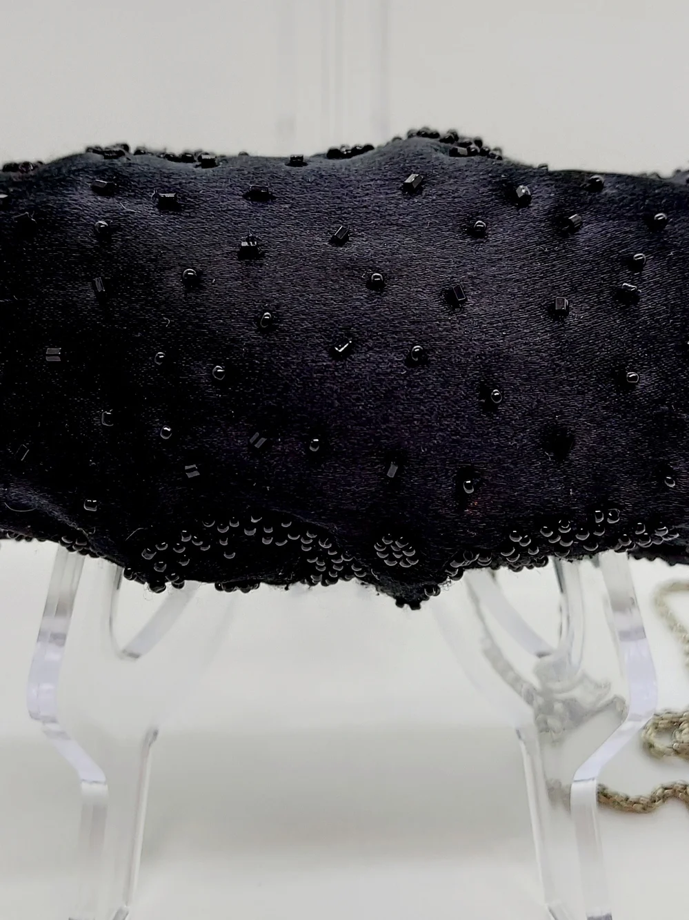La Regale Black Satin Beaded Convertible Evening Clutch With Chain Strap